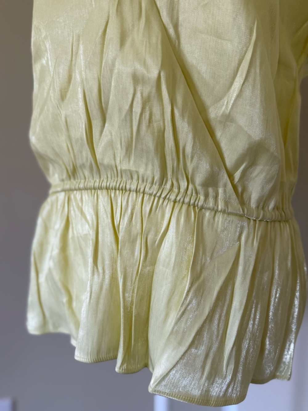 INC International Concepts Yellow Shimmer V-Neck Peplum Blouse Babydoll Top - Picture 2 of 9
